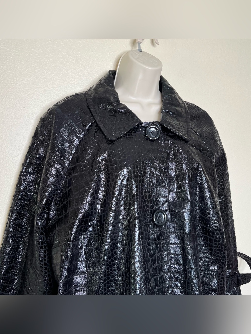 VTG Y2K Birch Hill Black Croc Embossed Faux Patent Leather Swing Jacket Women 1X - Picture 3 of 15